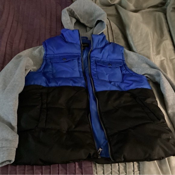 Kids Blue and Gray Puffer Jacket - Picture 6 of 6